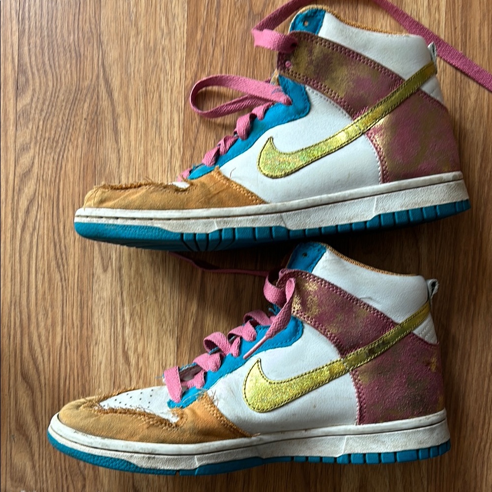 Rare metallic NIKE DUNK 6.0 size 8.5 Color block High-Top Sneakers wPink Laces